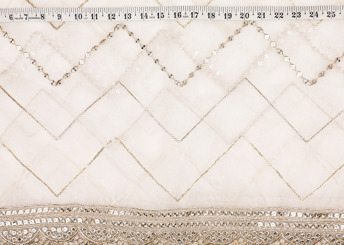 White Georgette Dupatta Fabric With All Over Zari And Sequins Work With Two Side Border 19199