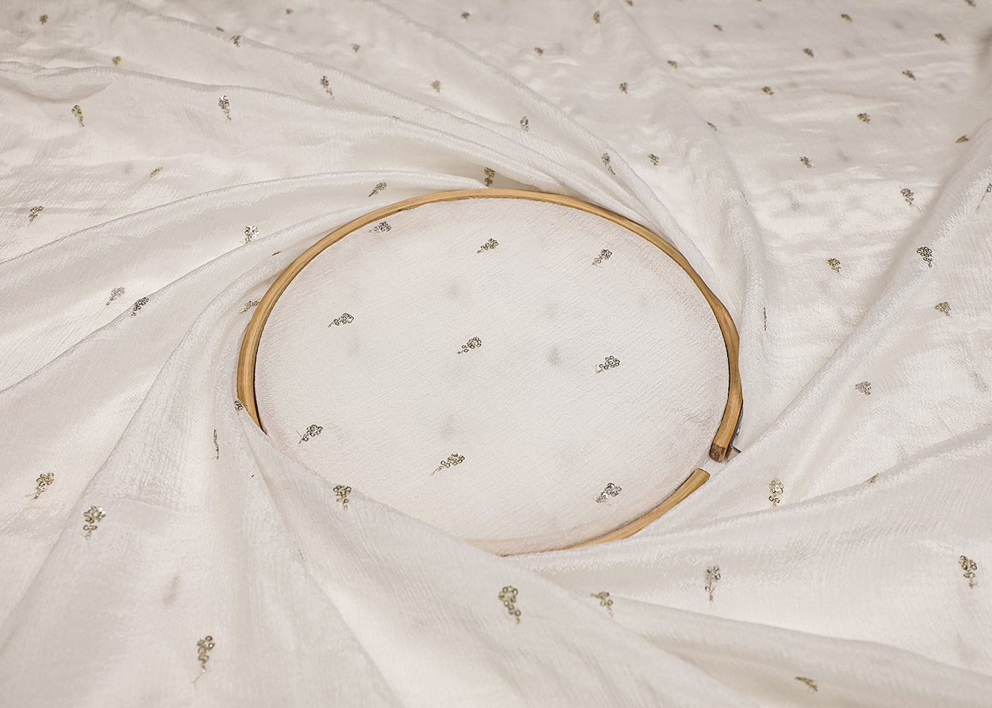 White Chinon Chiffon Fabric With All Over Sequins Buti Work 19215