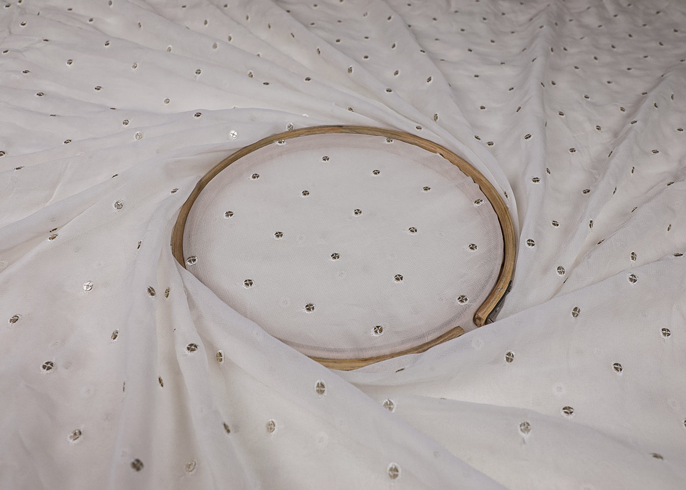 White Georgette Fabric With All Over Thread And Sequins Work 19221