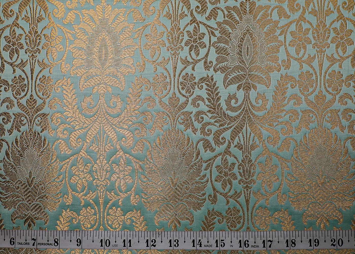 Sea Green Banarasi Brocade Fabric With All Over Golden Zari Work 19229
