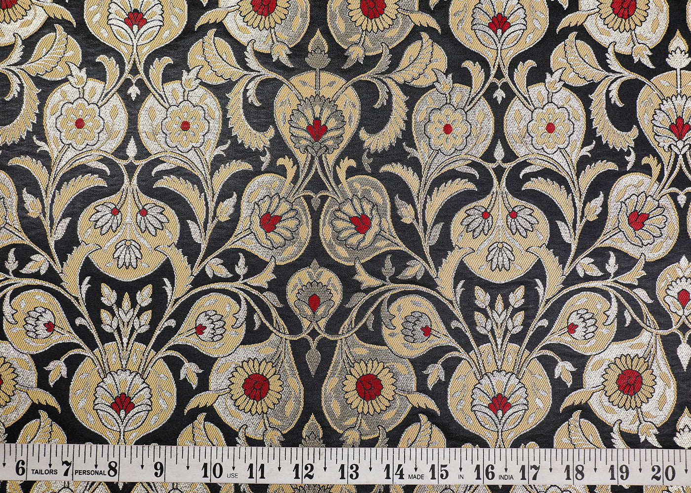 Black Banarasi Brocade Fabric With All Over Thread And Golden Zari Handloom 19243