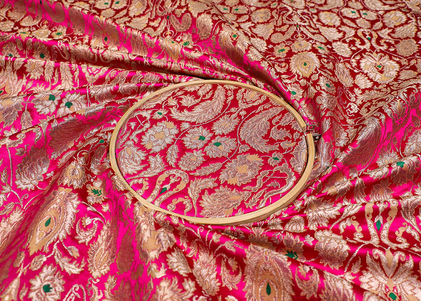 Rani Banarasi Brocade Fabric With All Over Thread And Golden Zari Handloom 19261