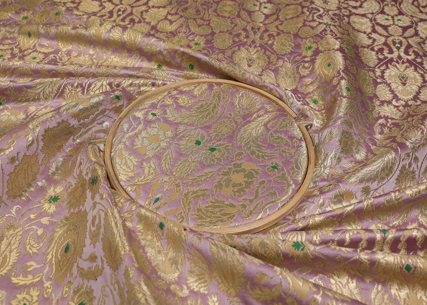 Lavender Banarasi Brocade Fabric With All Over Thread And Golden Zari Handloom 19262