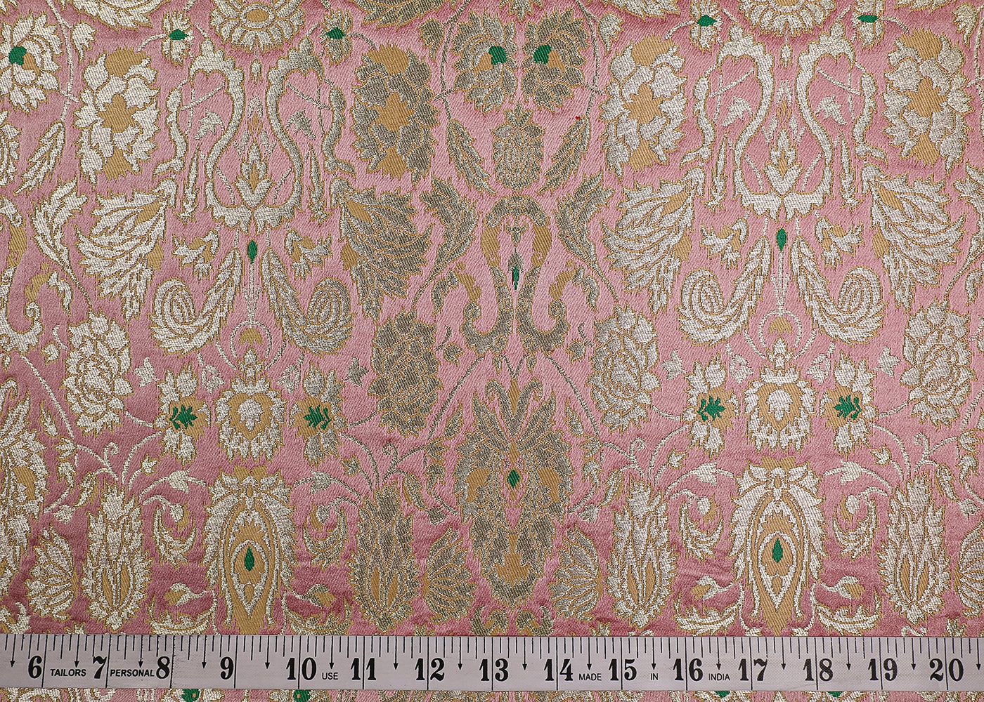 Baby Pink Banarasi Brocade Fabric With All Over Thread And Golden Zari Handloom 19264