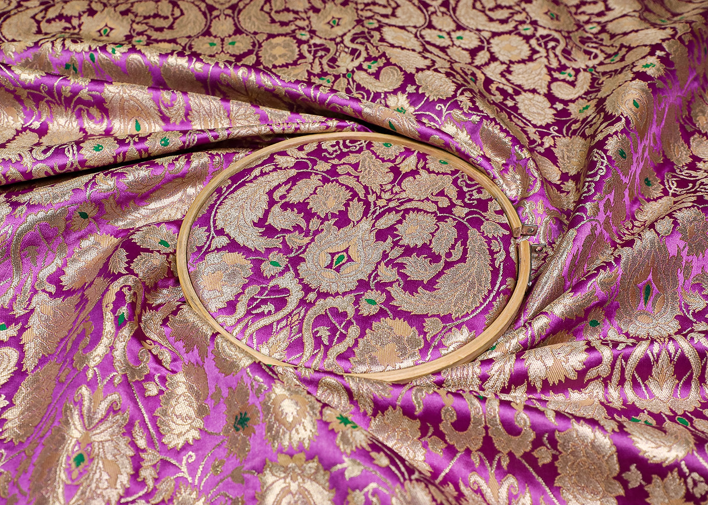 Light Purple Banarasi Brocade Fabric With All Over Thread And Golden Zari Handloom 19265