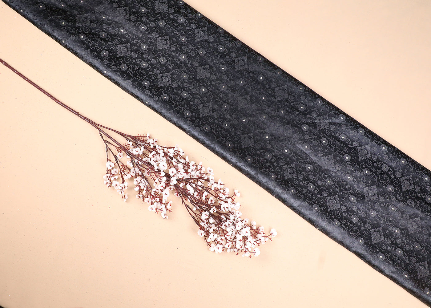 Black Banarasi Brocade Fabric With All Over Thread And Zari Handloom 19269