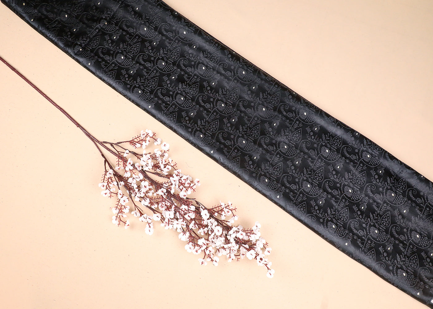Black Banarasi Brocade Fabric With All Over Thread And Zari Handloom 19271