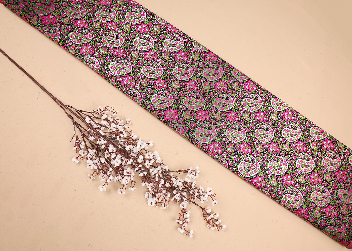 Black Banarasi Brocade Fabric With All Over Thread And Golden Zari Handloom 19276