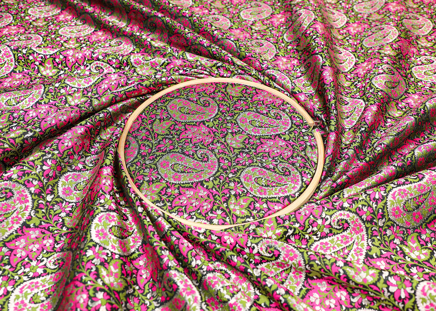 Black Banarasi Brocade Fabric With All Over Thread And Golden Zari Handloom 19276