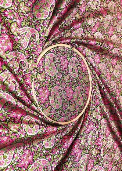 Black Banarasi Brocade Fabric With All OverThread And Zari Handloom 19276