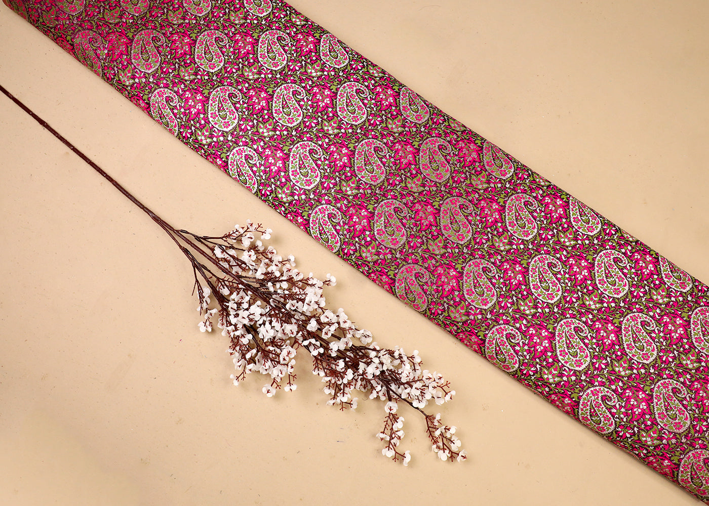 Purle Banarasi Brocade Fabric With All Over Thread And Golden Zari Handloom 19277