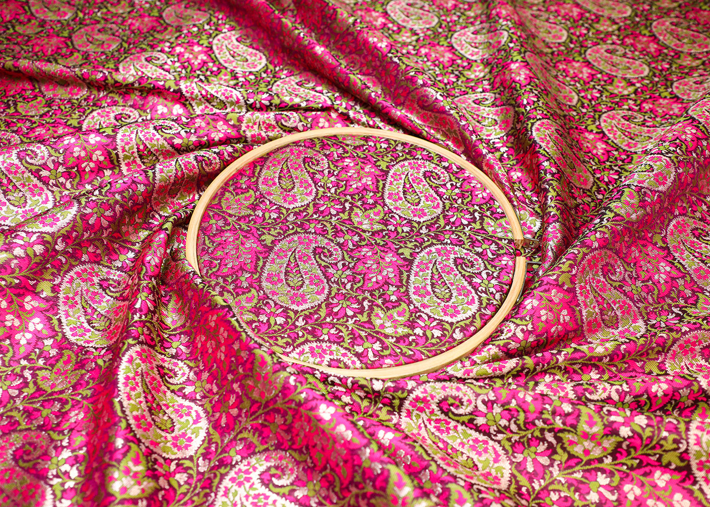 Purle Banarasi Brocade Fabric With All Over Thread And Golden Zari Handloom 19277