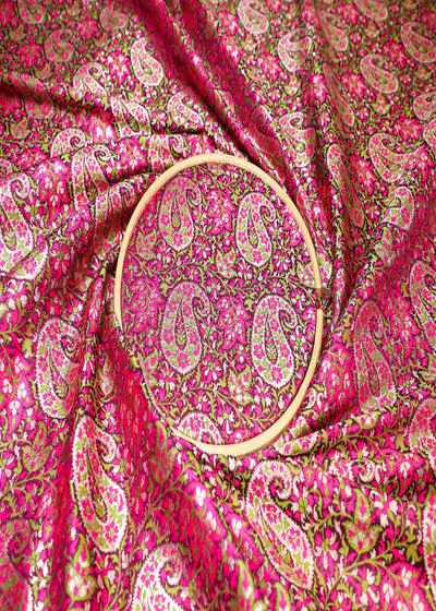 Purple Banarasi Brocade Fabric With All Over Thread And Golden Zari Handloom 19277