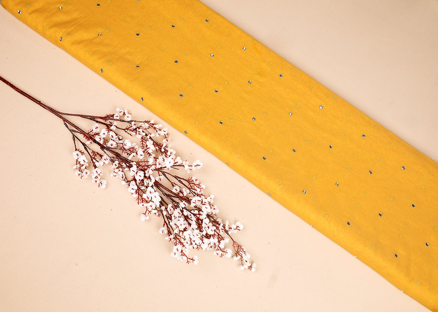 Yellow Chanderi Fabric With All Over Zari And Faux Mirror Work 19279