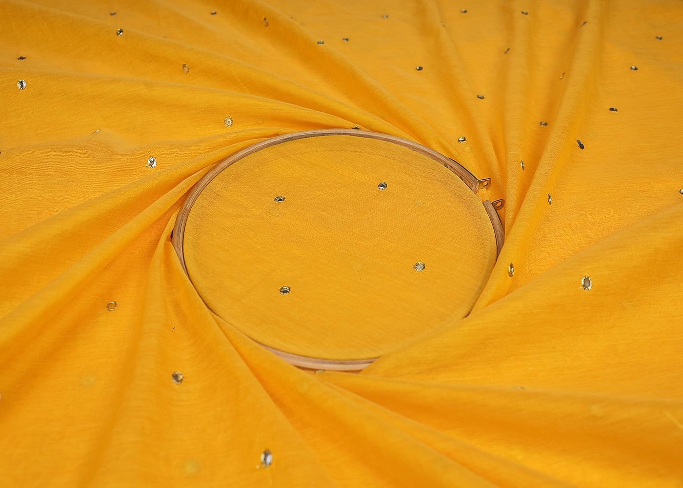 Yellow Chanderi Fabric With All Over Zari And Faux Mirror Work 19279