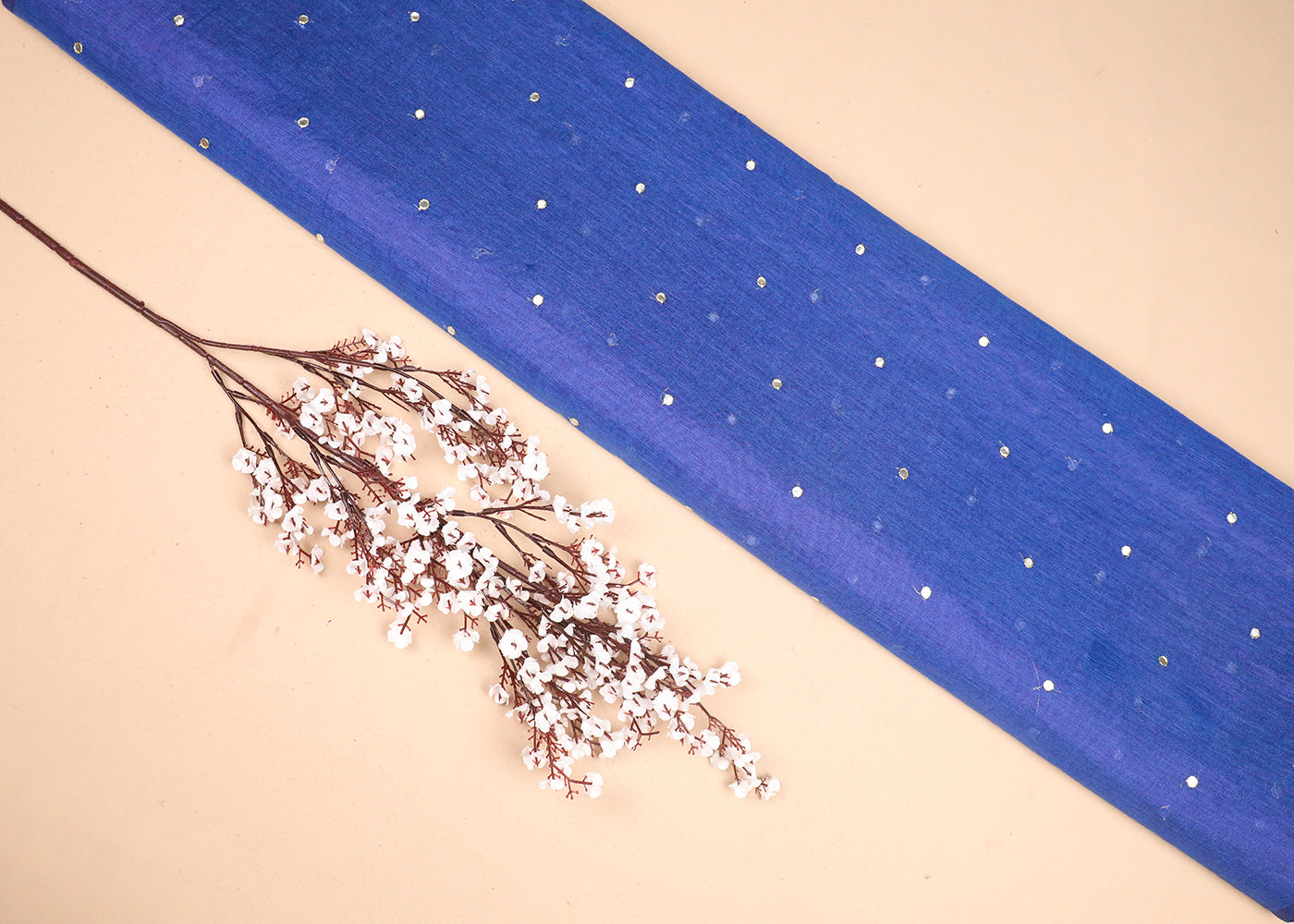 Royal Blue Chanderi Fabric With All Over Zari And Faux Mirror Work 19281