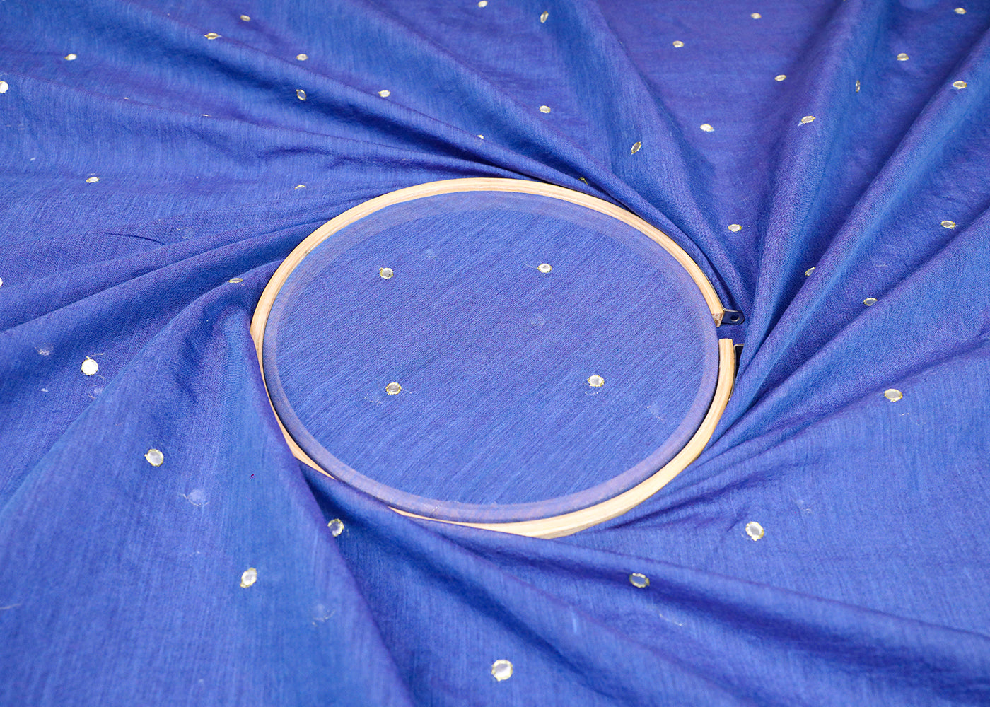 Royal Blue Chanderi Fabric With All Over Zari And Faux Mirror Work 19281