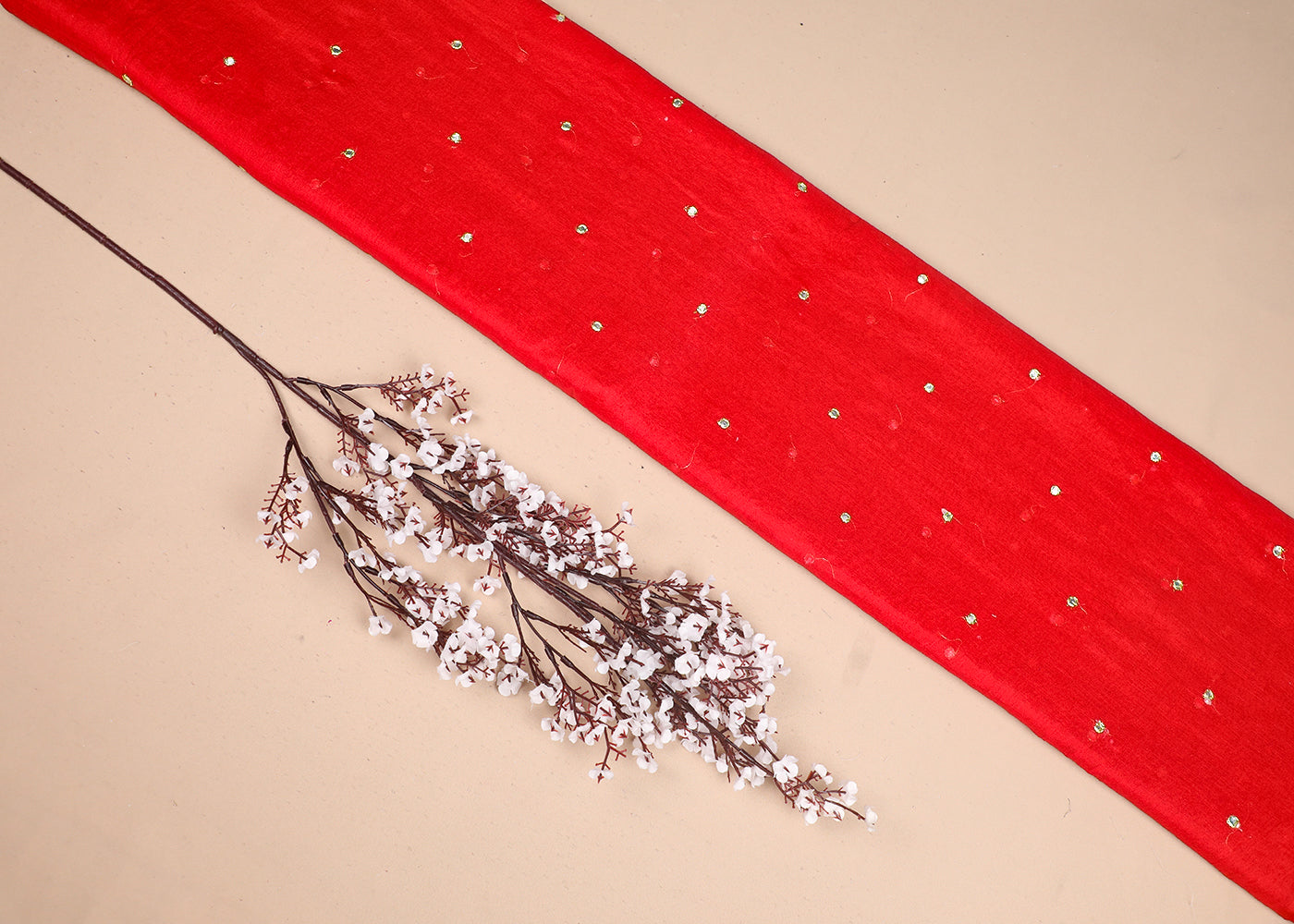 Red Chanderi Fabric With All Over Zari And Faux Mirror Work 19283