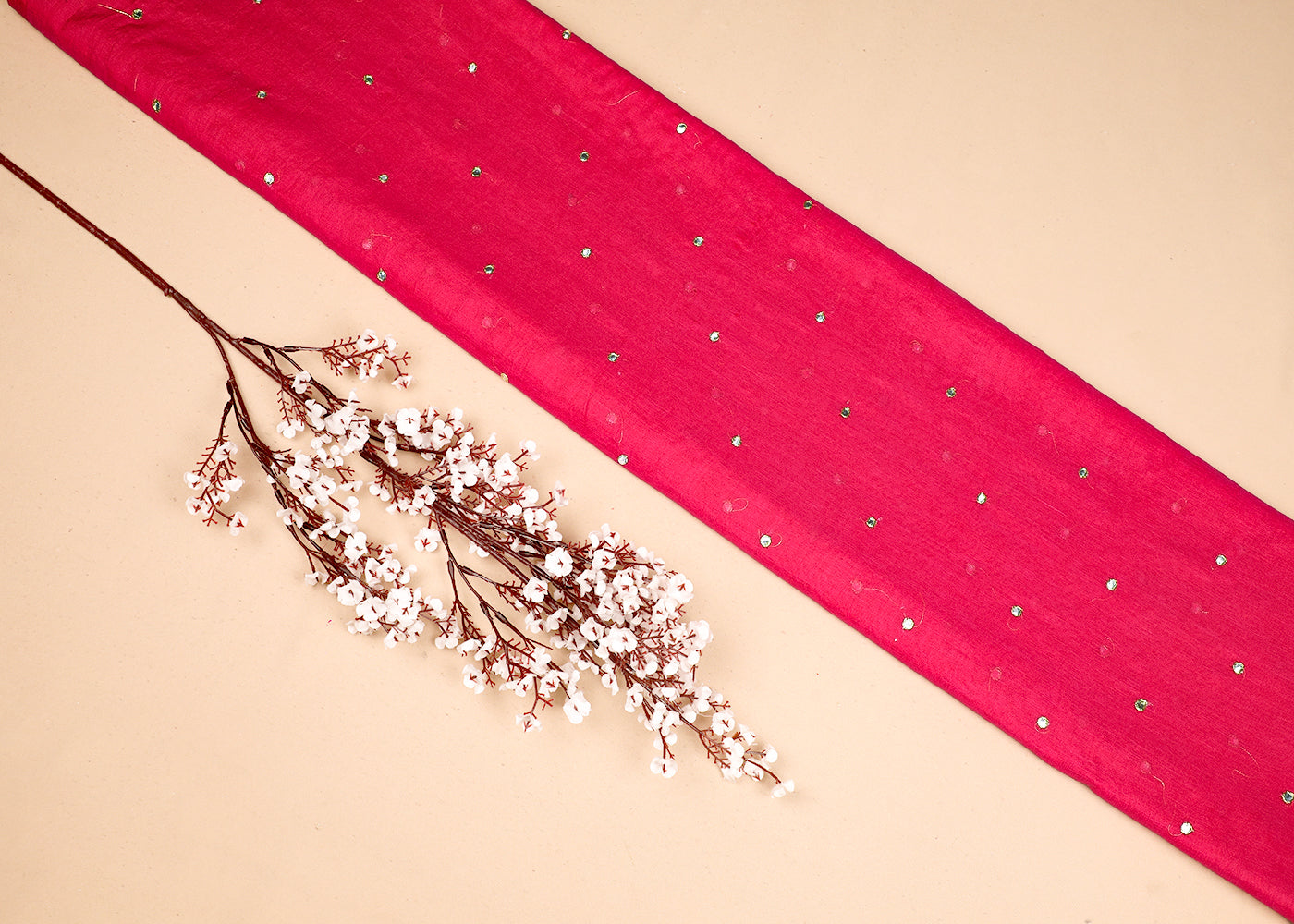 Pink Chanderi Fabric With All Over Zari And Faux Mirror Work 19284
