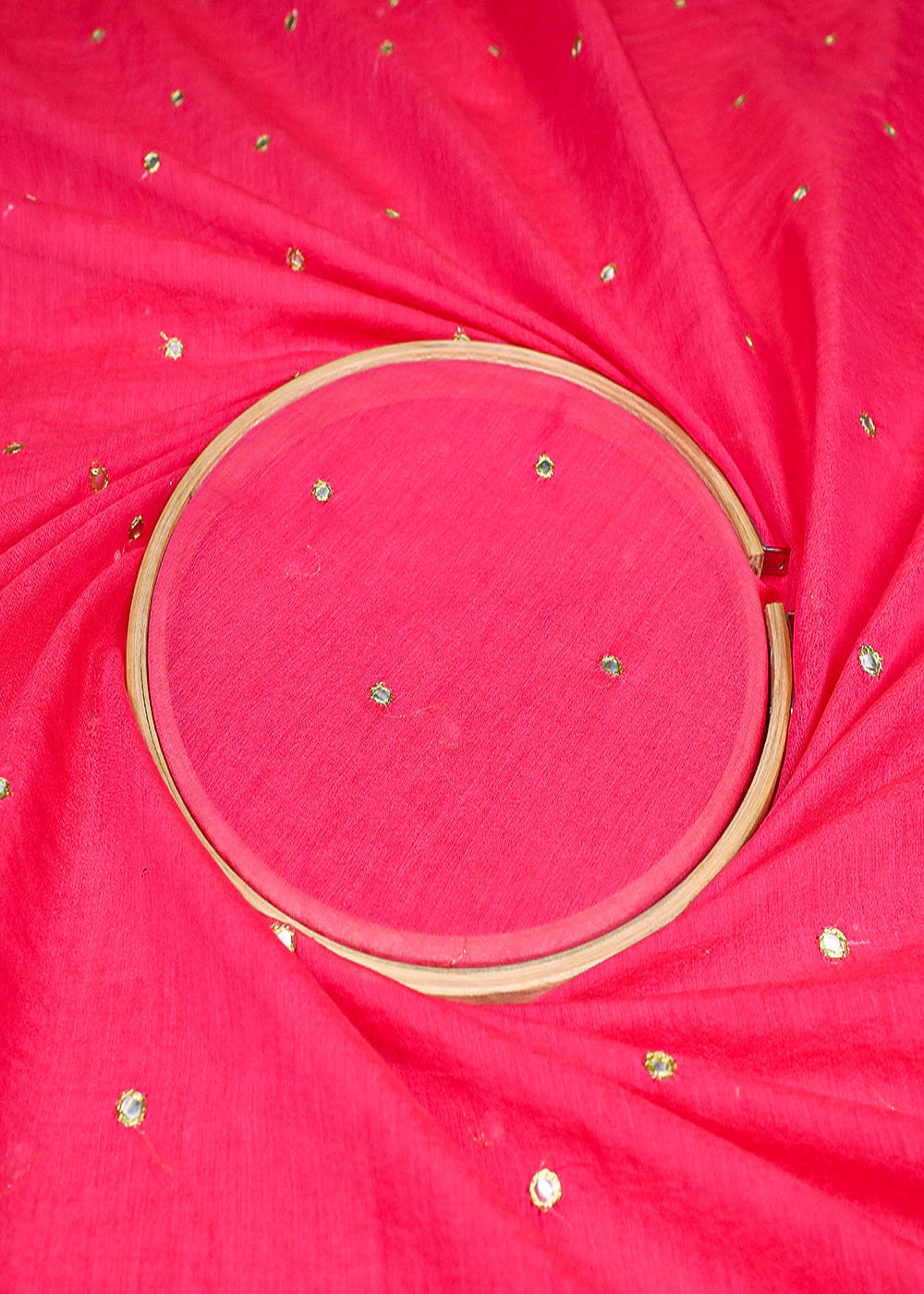 Pink-Chanderi-Fabric-With-All-Over-Zari-And-Faux-Mirror-Work-19284-close-view