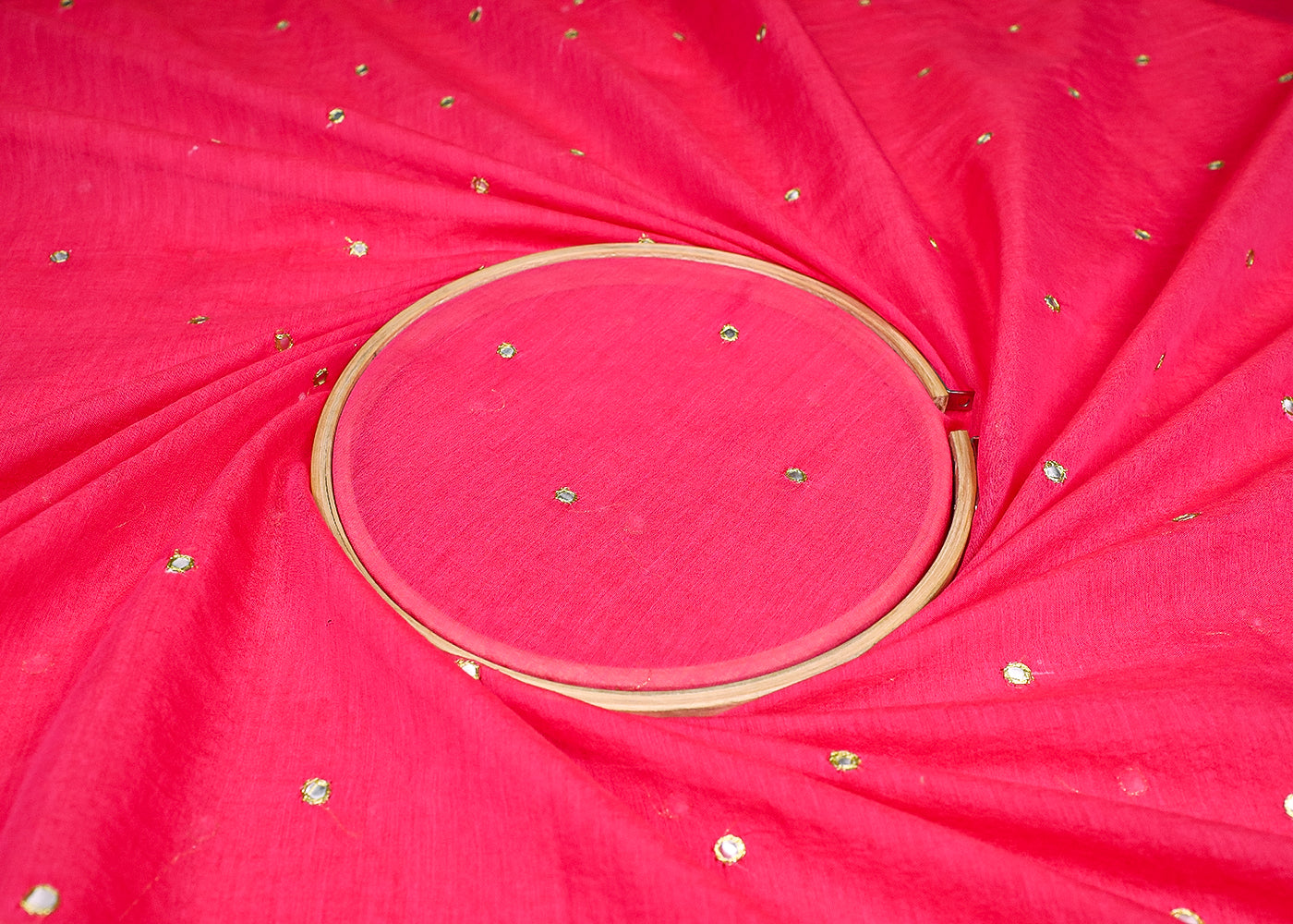 Pink Chanderi Fabric With All Over Zari And Faux Mirror Work 19284