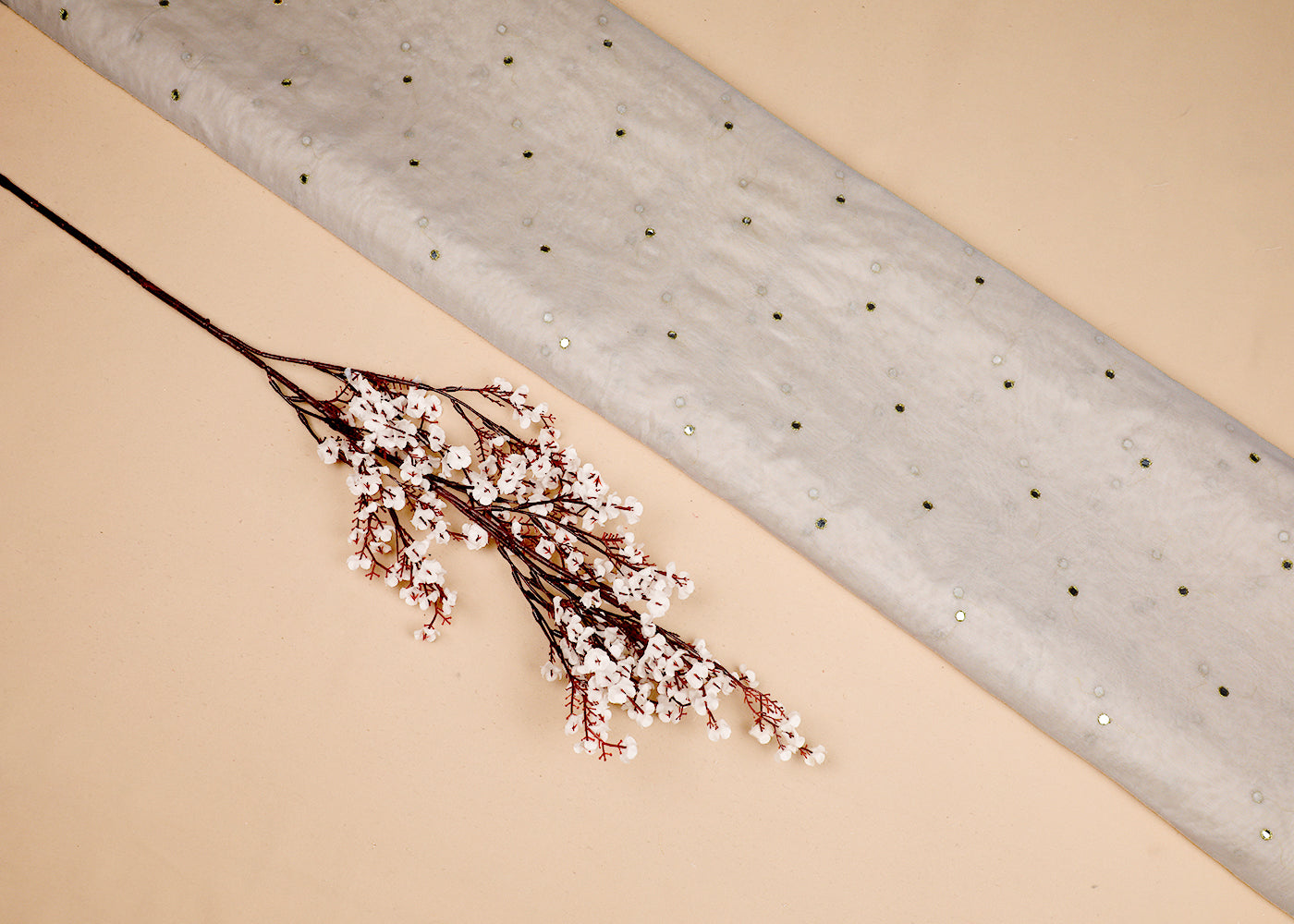 White Chanderi Fabric With All Over Zari And Faux Mirror Work 19285