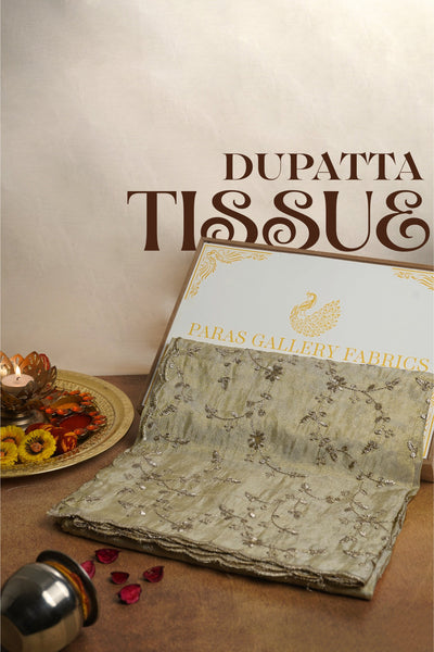 White Tissue Dupatta With All Over Zari And Sequins Work With Scalloped Borders 19286