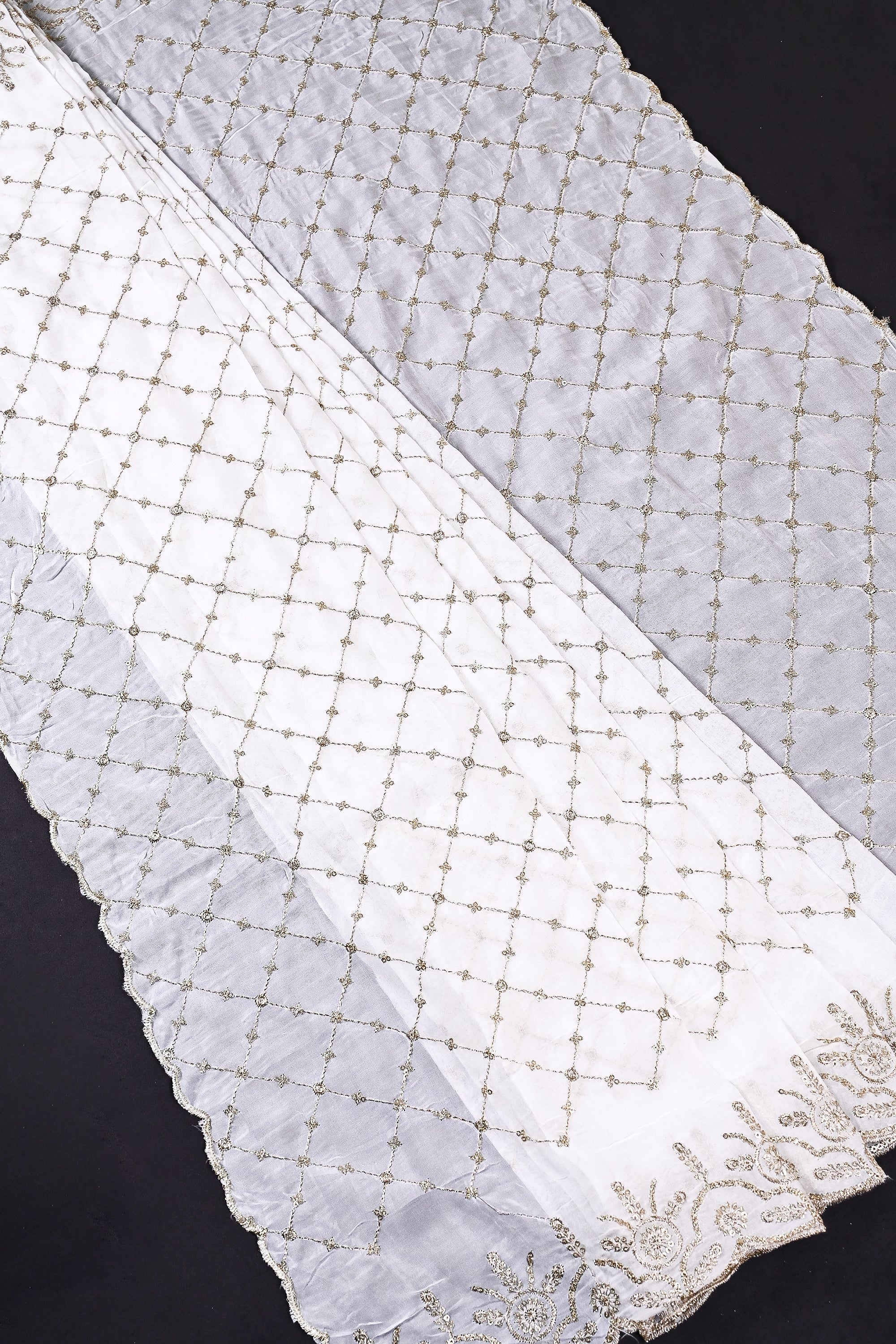 White Dyeable Organza Dupatta All Over Zari And Sequins Work 19295