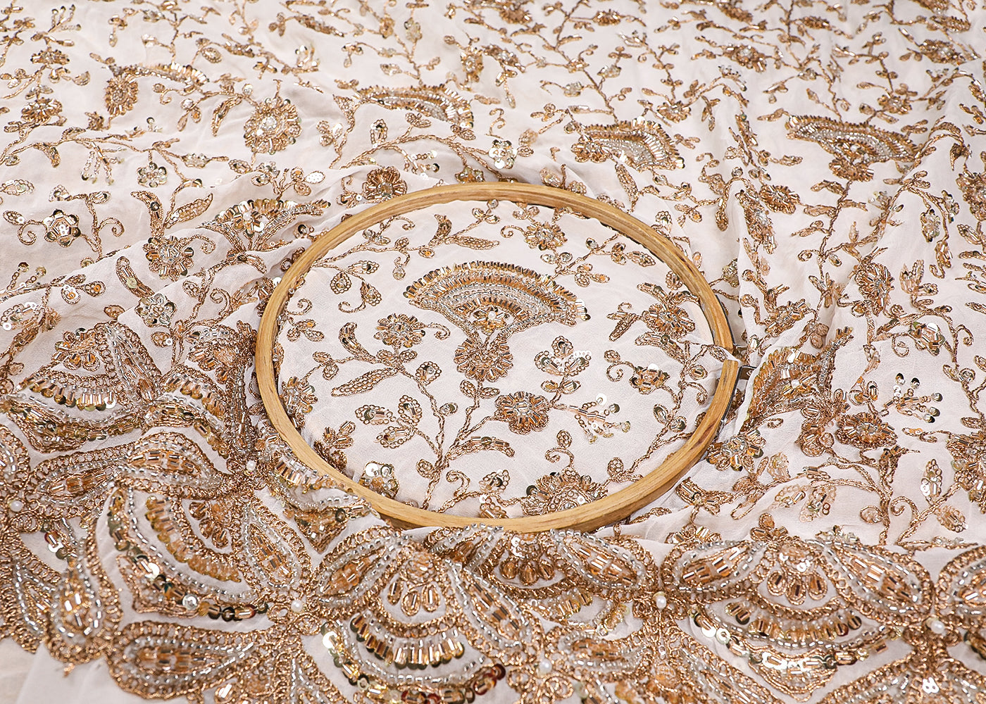 White Georgette Fabric With All Over Katdana, Sequins, Bead And Zari Work With One Side Border 19308