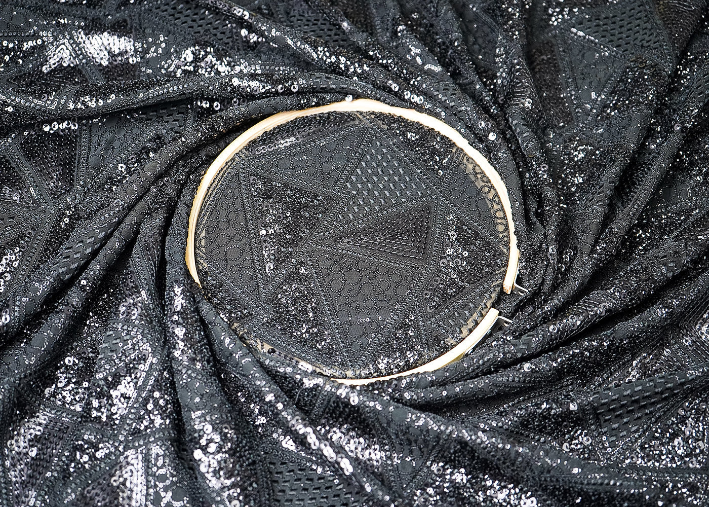 Black Georgette Fabric With All Over Thread And Sequins Work 19311