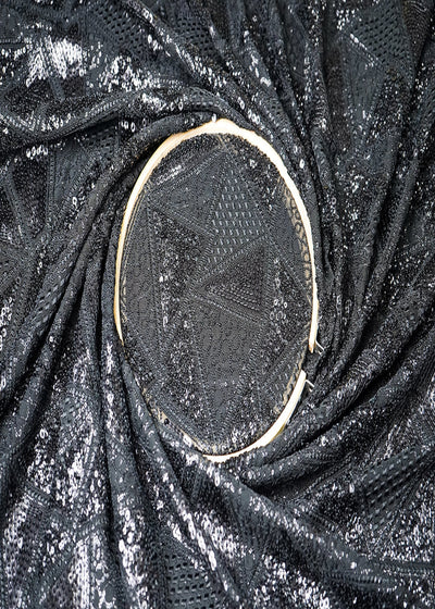 Black Georgette Fabric With All Over Thread And Sequins Work 19311