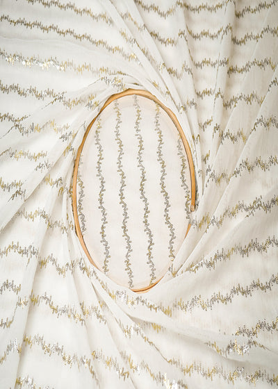 The Noor - White Dyeable Georgette Fabric With Thread And Sequins Work | 19330