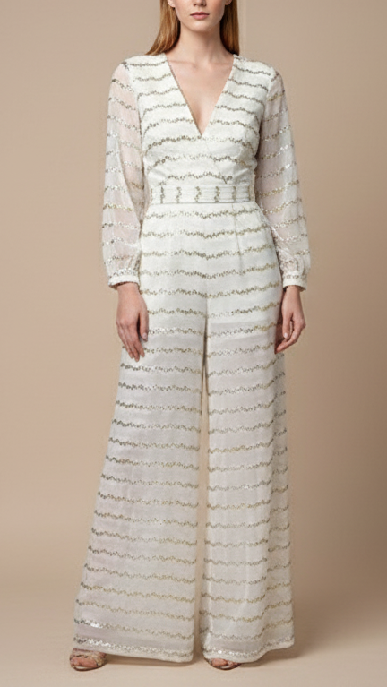 The Noor - White Dyeable Georgette Fabric With Thread And Sequins Work | 19330