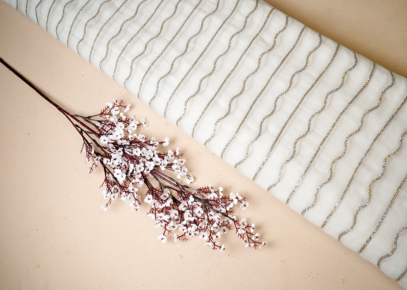 White Georgette Fabric With All Over Sequins Work 19331