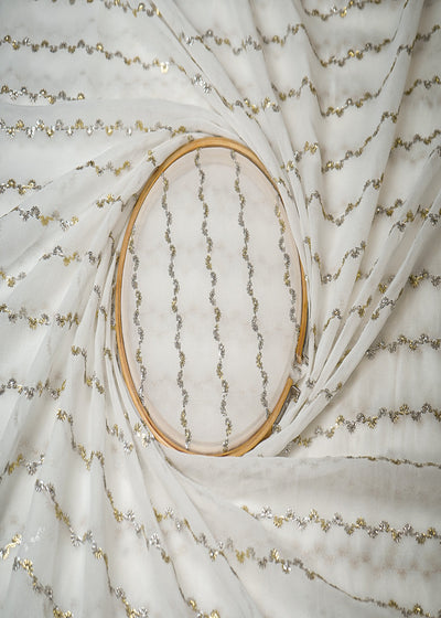 The Noor - White Dyeable Georgette Fabric With Timeless Thread And Sequins Work | 19332
