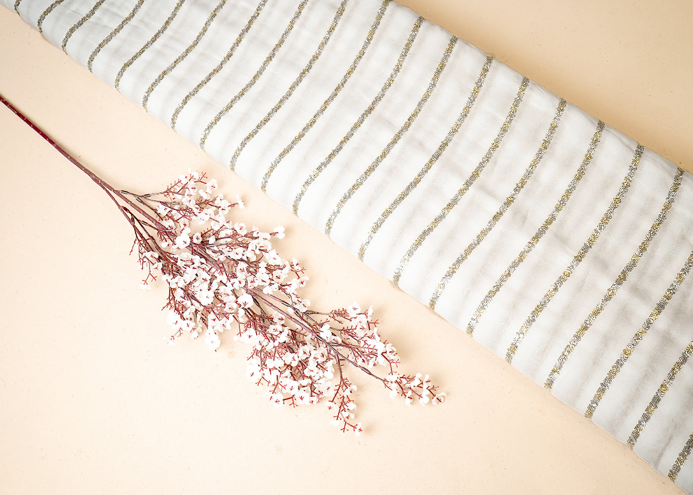 The Noor - White Georgette Fabric With Elegant Thread And Sequins Work | 19333