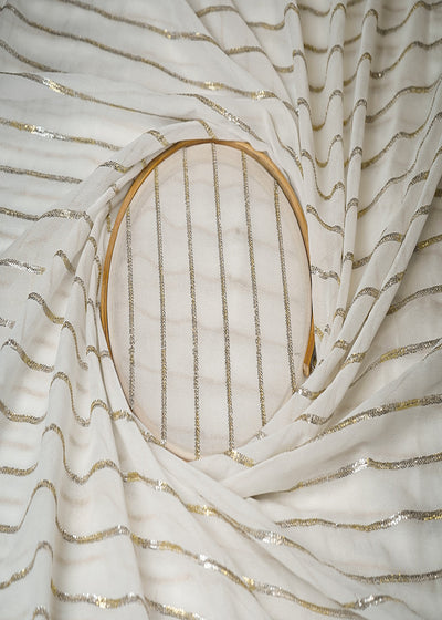 The Noor - White Dyeable Georgette Fabric With Enduring Thread And Sequins Work | 19334