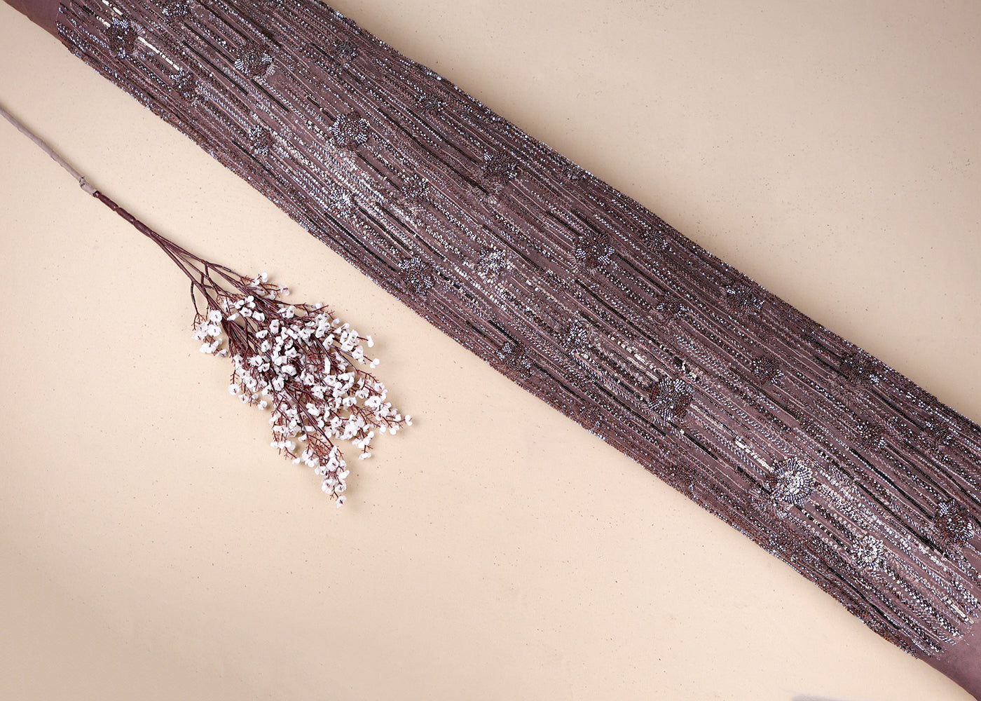 Brown Imported Net Fabric With All Over Bead And Sequins Work 19357