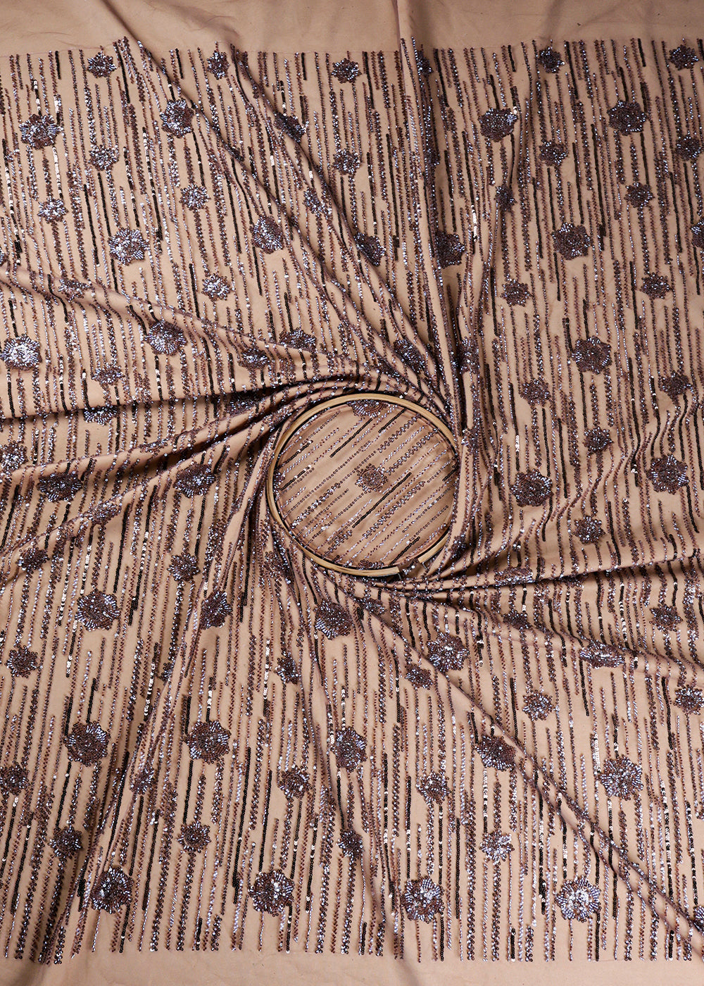 Brown Imported Net Fabric With All Over Bead And Sequins Work 19357