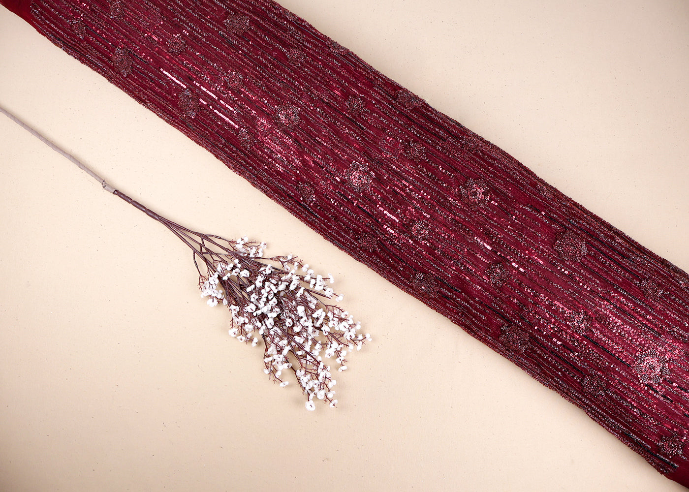 Maroon Imported Net Fabric With All Over Bead And Sequins Work 19358