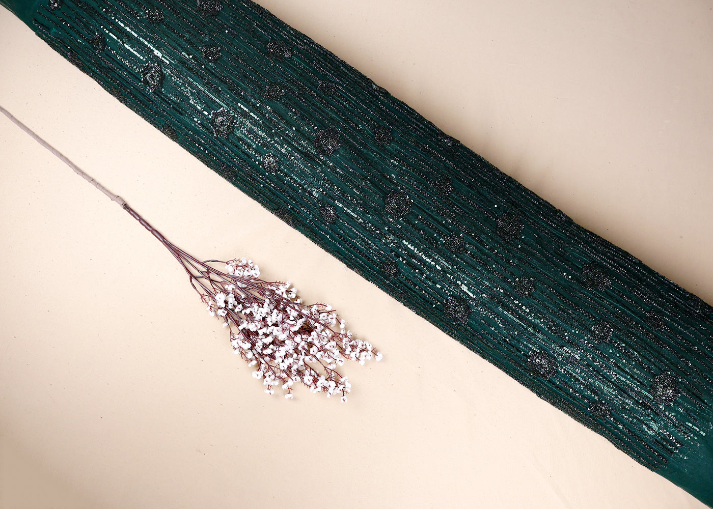Green Imported Net Fabric With All Over Bead And Sequins Work 19359