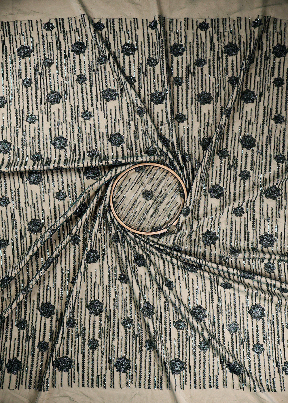 Green Imported Net Fabric With All Over Bead And Sequins Work 19359