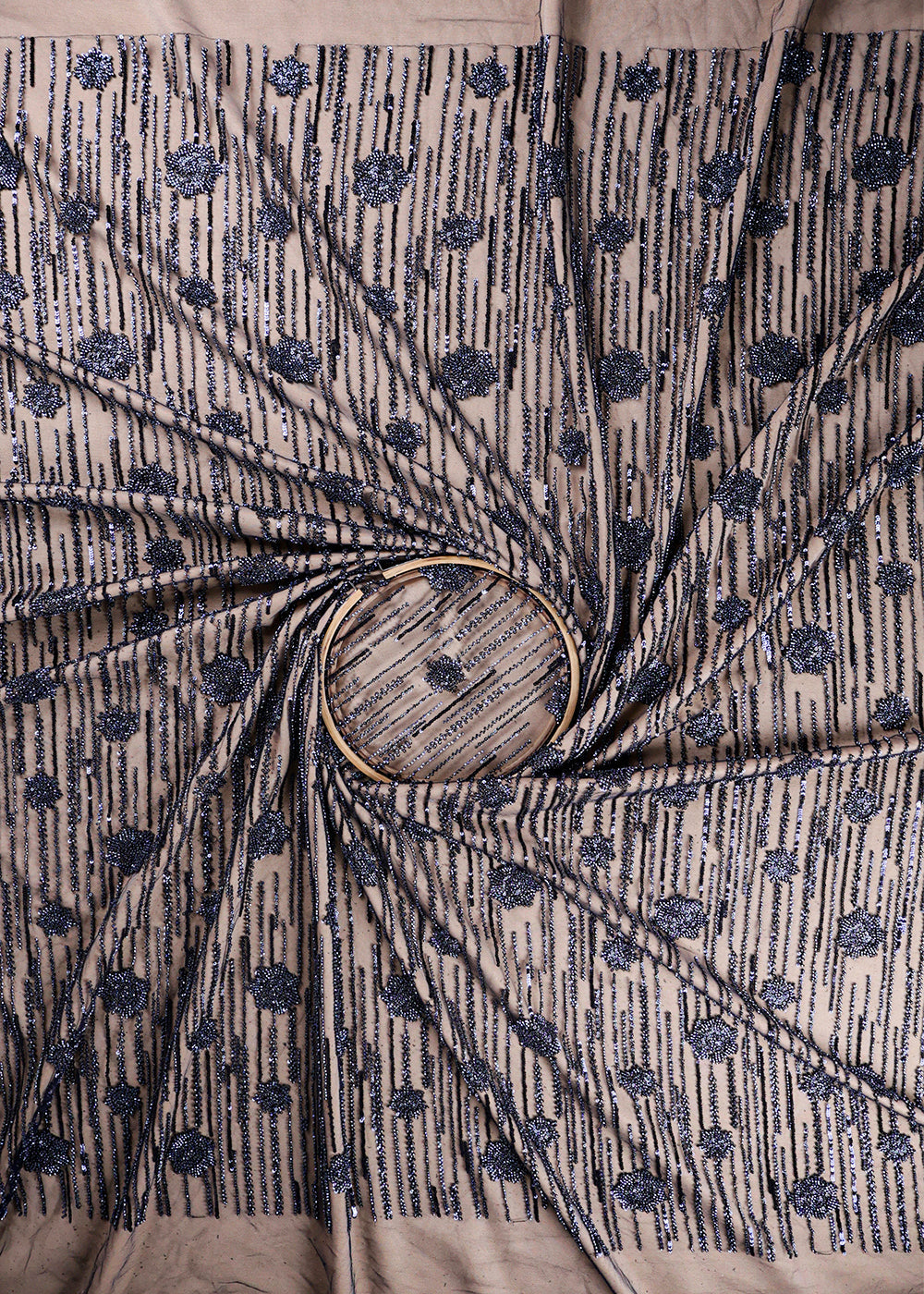 Navy Blue Imported Net Fabric With All Over Bead And Sequins Work 19360