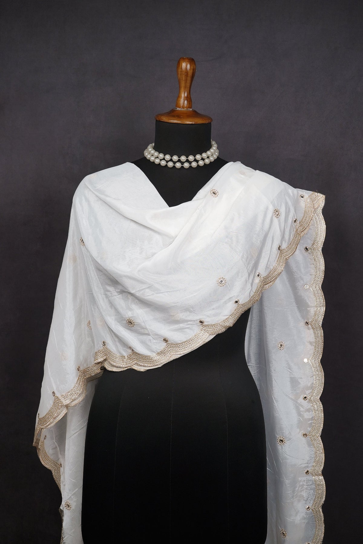 White Dyeable Organza Dupatta All Over Zari And Sequins Work 19373