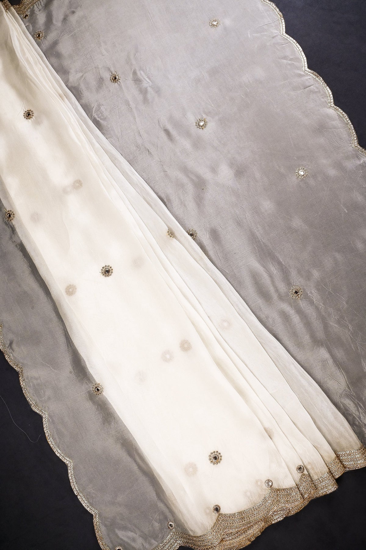 White Dyeable Organza Dupatta All Over Zari And Sequins Work 19373