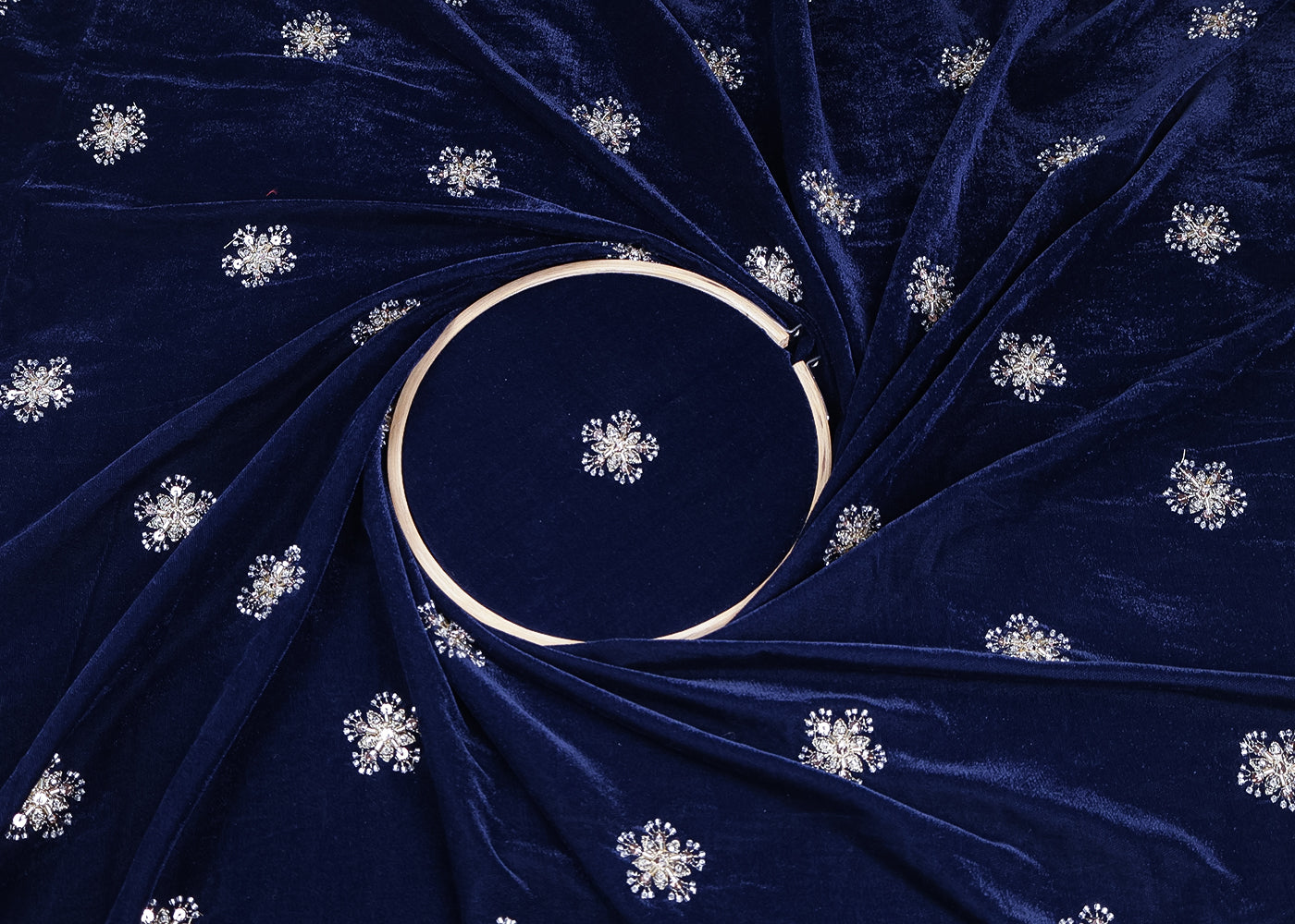 Navy Blue Velvet Fabric With All Over Zari, Bead, Katdana And Sequins Work 19378