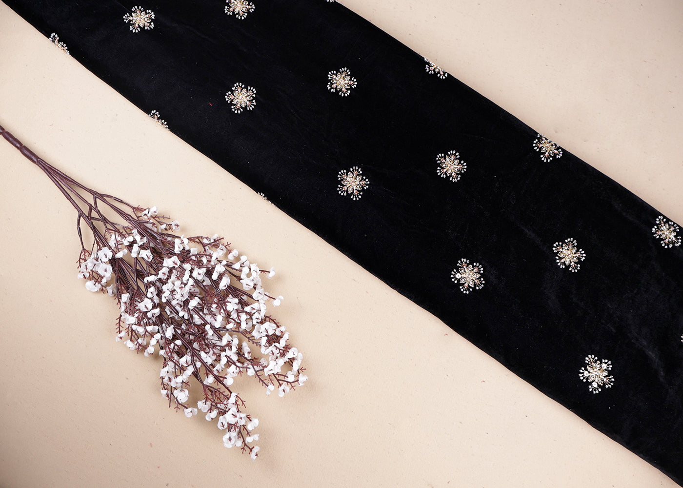Black Velvet Fabric With All Over Zari, Bead, Katdana And Sequins Work 19379