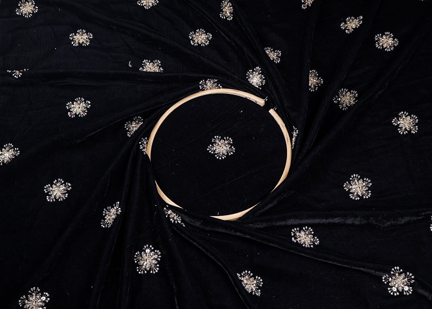 Black Velvet Fabric With All Over Zari, Bead, Katdana And Sequins Work 19379