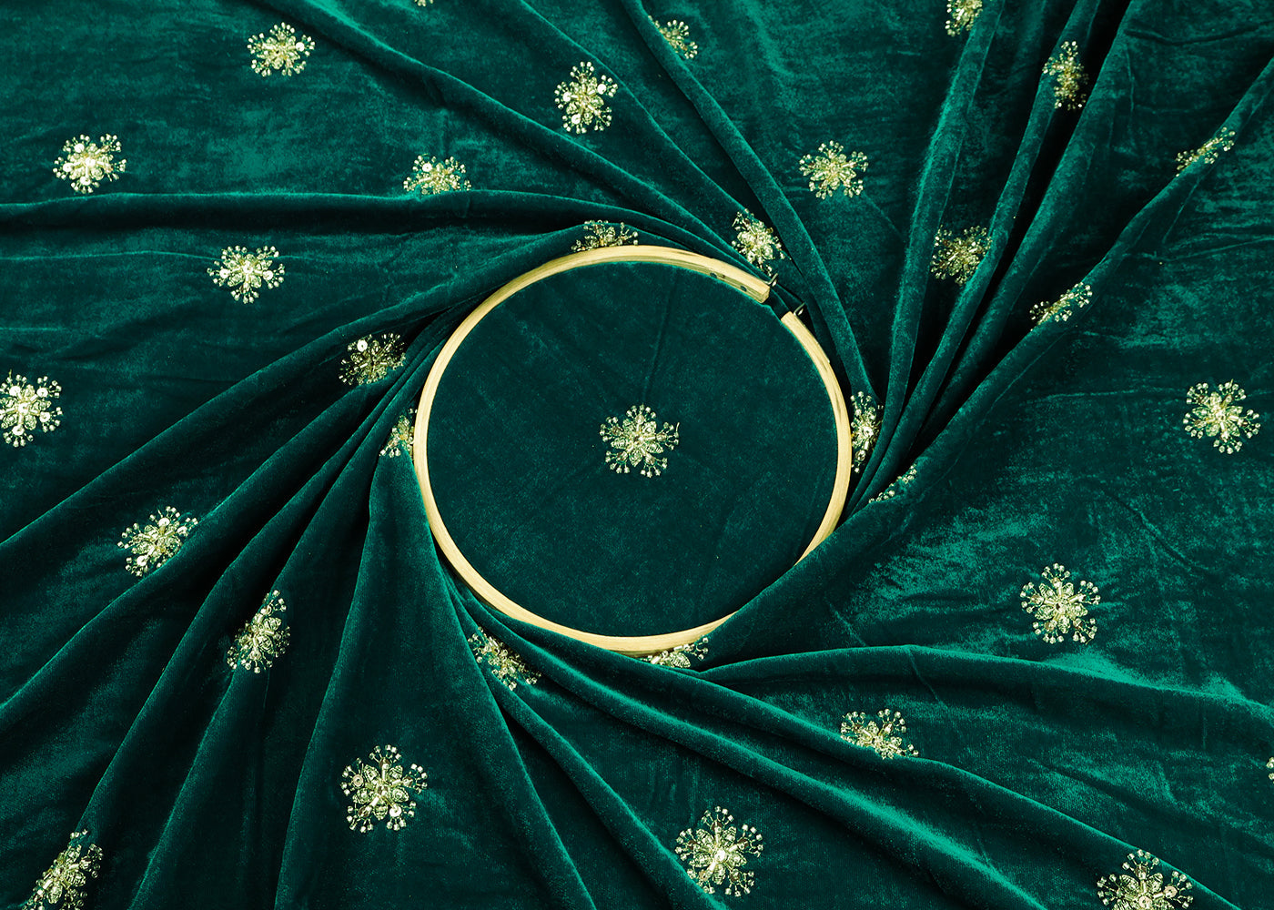 Green Velvet Fabric With All Over Zari, Bead, Katdana And Sequins Work 19380