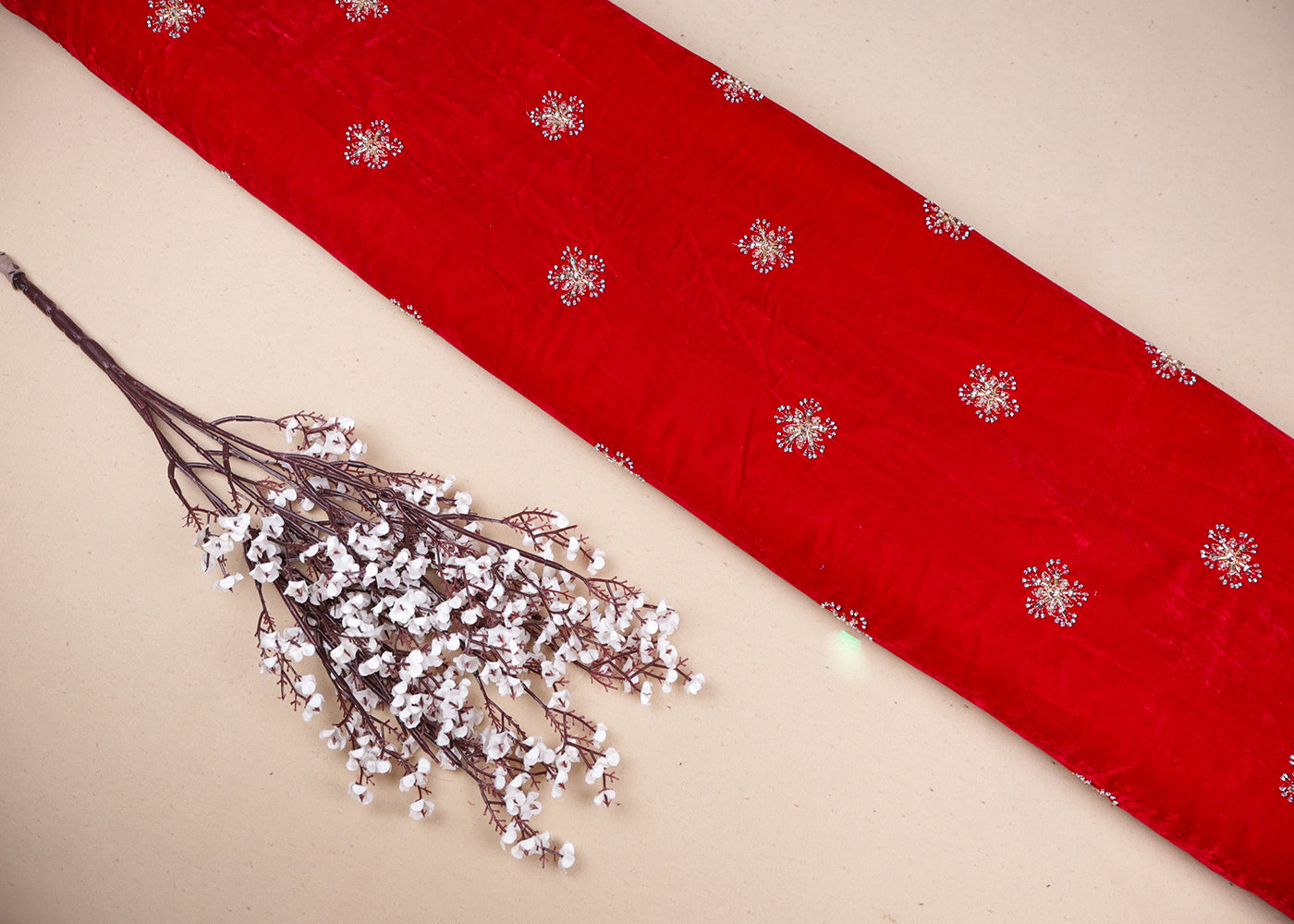 Red Velvet Fabric With All Over Zari, Bead, Katdana And Sequins Work 19381